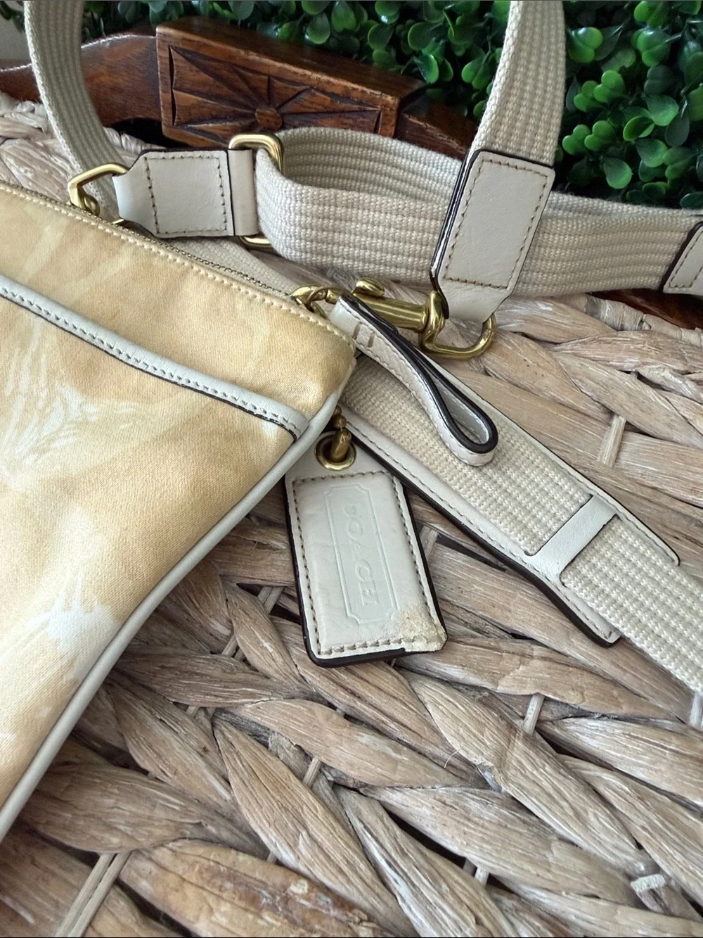 Coach Beige/Yellow Patent Signature Crossbody Bag